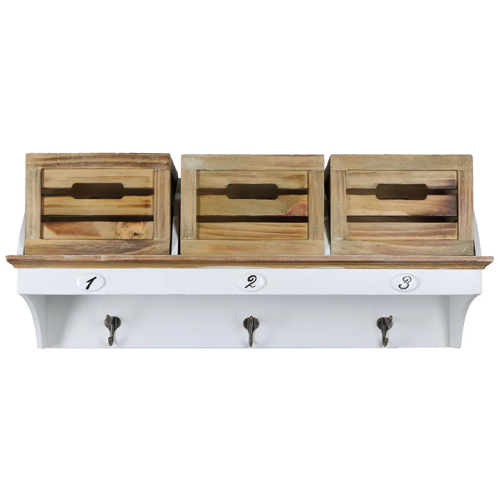 Étagère murale vintage blanche dotée de 3 caisses de rangement