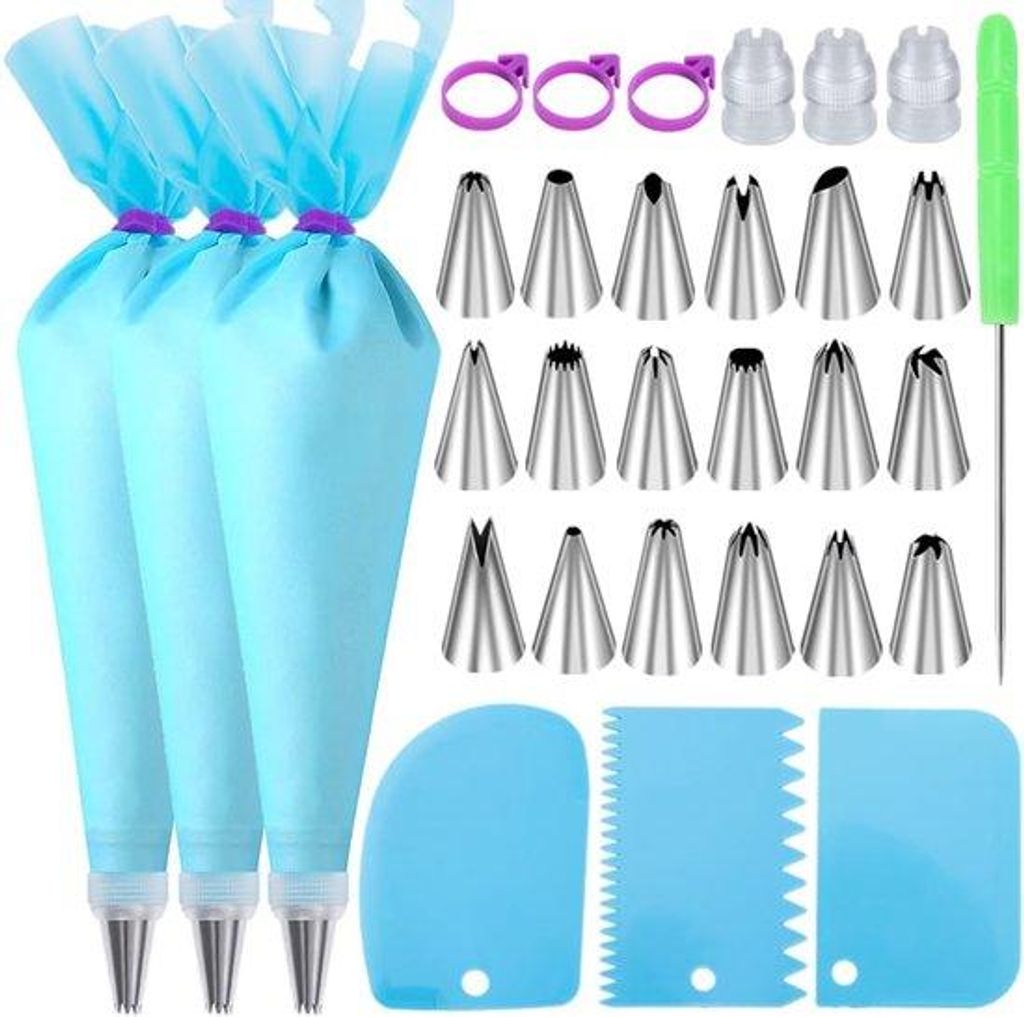 Kinder-Taart-Decorations-Set - Set mit Sprühsäcken und Sprühdüsen - Inklusive 3 wiederholbarer Sprühsäcke - 18 Sprühdüsen - 3 Koppelstücke...
