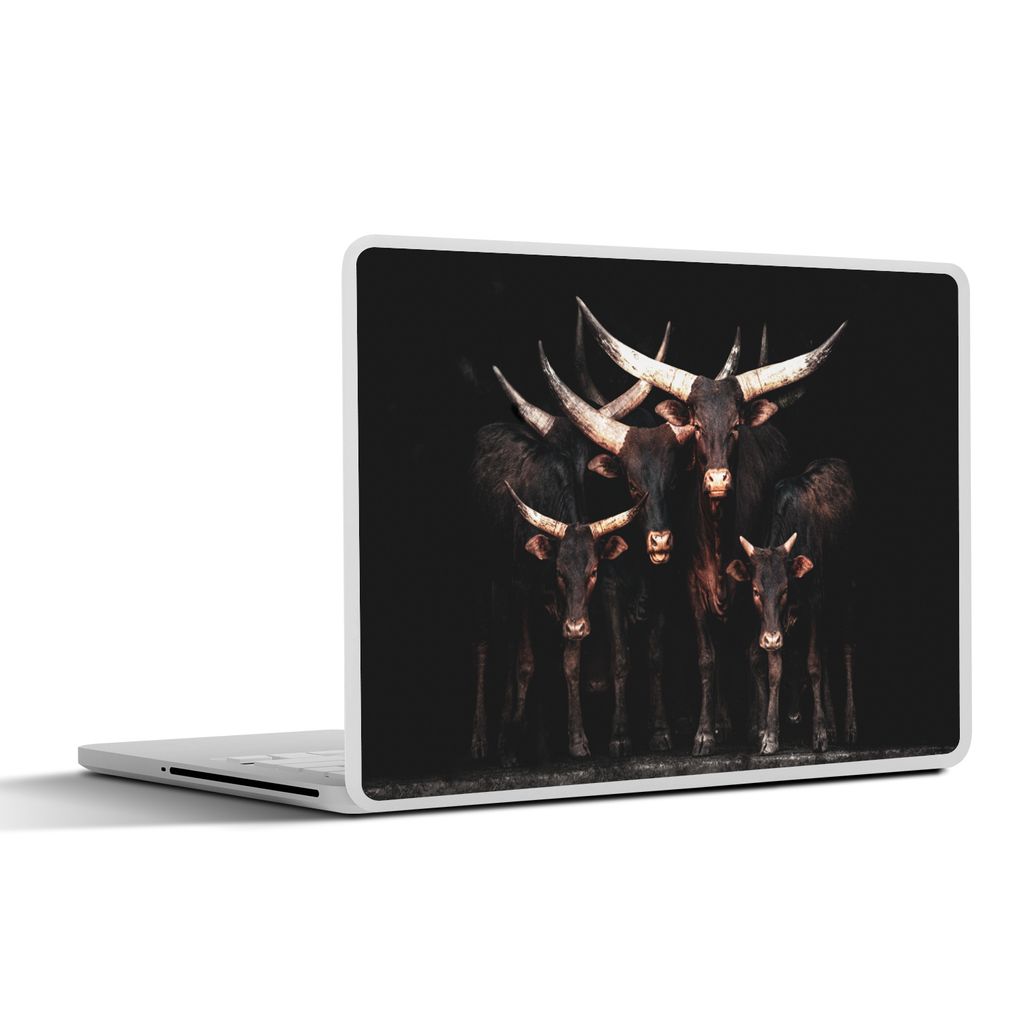 MuchoWow Laptop Aufkleber Sticker Cover Kuh - Watussi - Schwarz - Hörner 32.5x23.5 cm - Sticker für Laptop - Selbstklebend