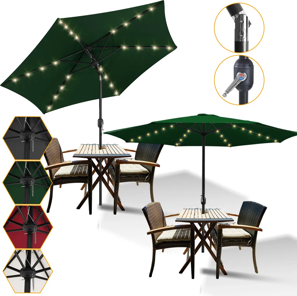 Aopunly Ombrellone Verde 270cm con Luci LED Solari - Design Elegante