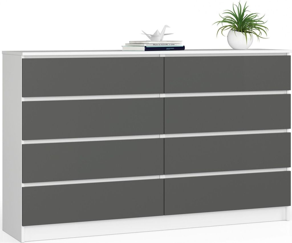 Akord Kommode 8 Schubladen Weiß/Graphit 160X40X99 Cm
