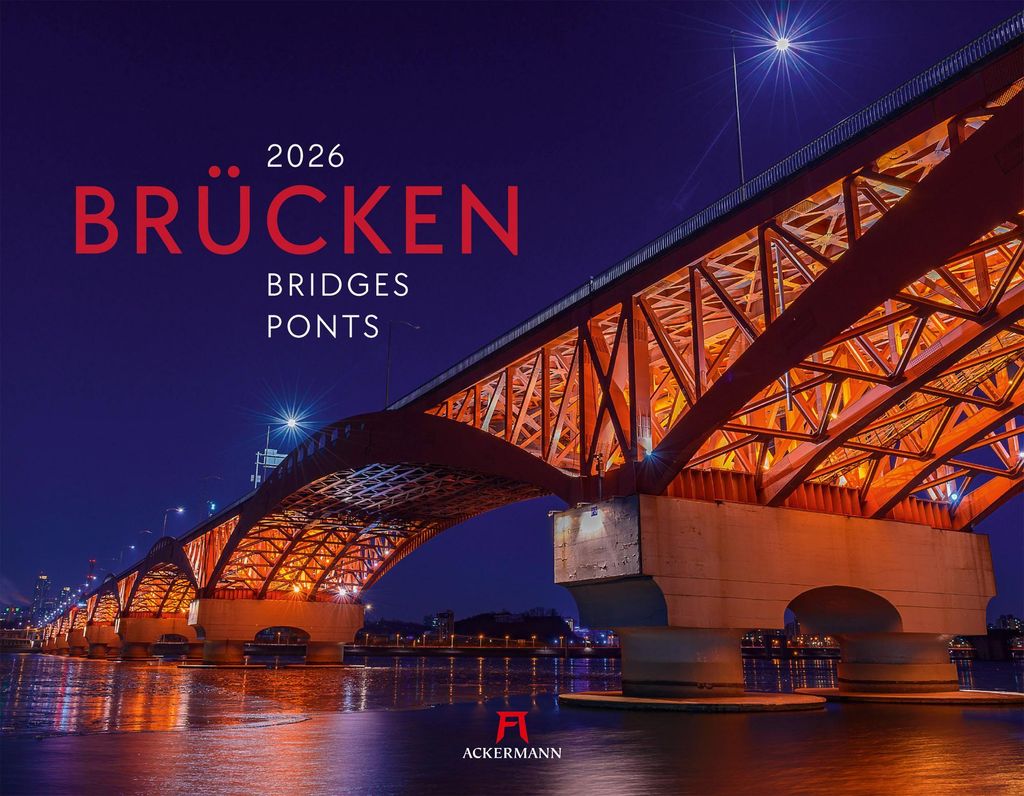 Architektur Wandkalender Brücken 2026, 54x42 cm, 3-sprachiges Kalendarium