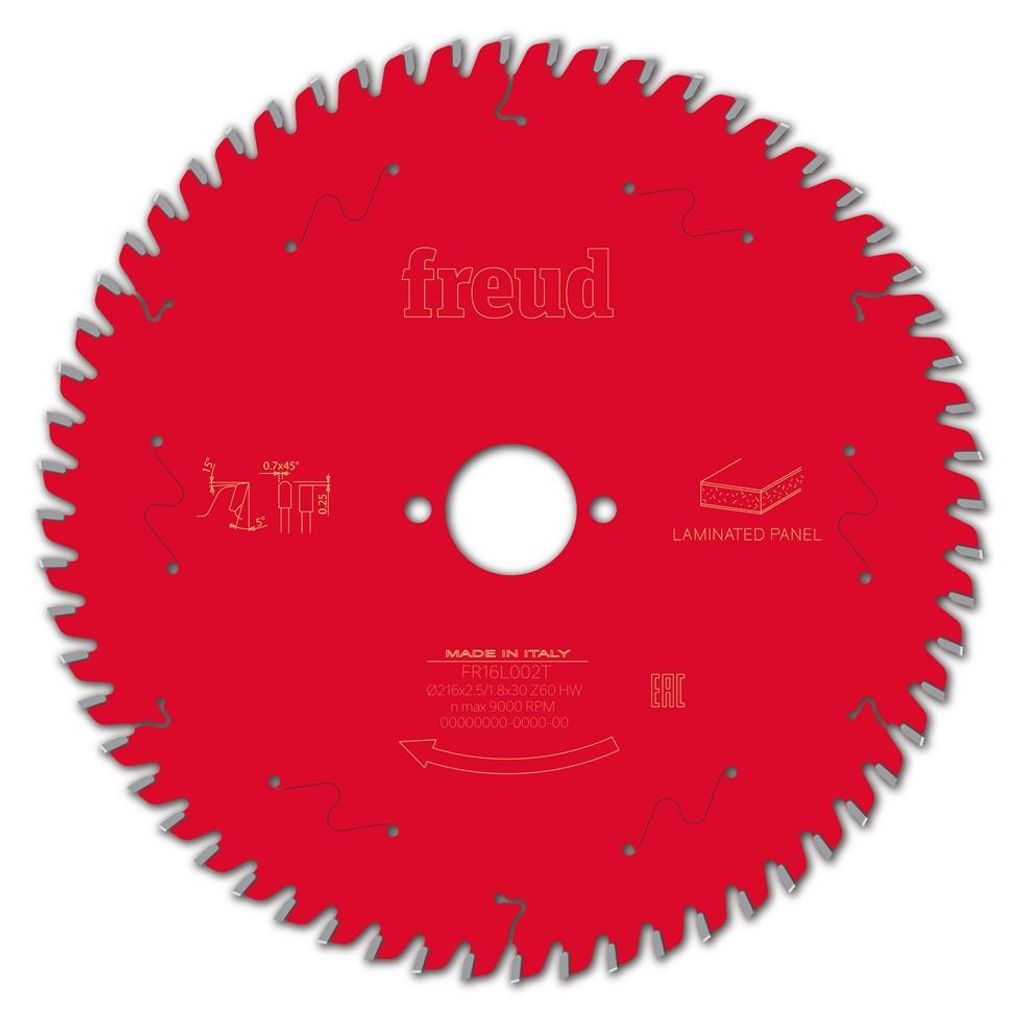Freud Kreissägeblatt für beschichtete Platten 216x2,5/1,8x30mm 60 Zähne FR16L002T