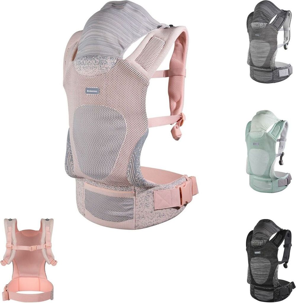 Kikkaboo Babytrage Hoody Fly Strickstoff 3 in 1 Bauch- und Rückentrage, Hüftsitz rosa