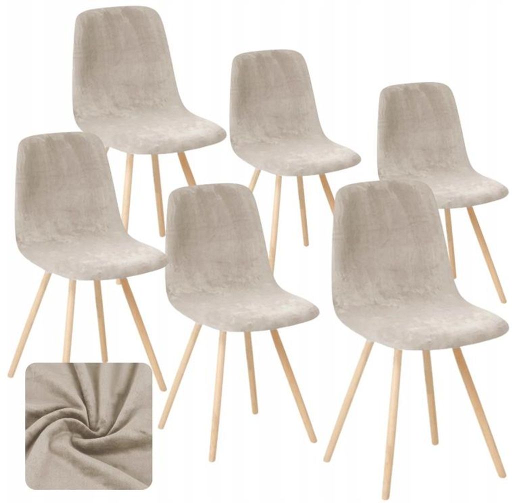 Stuhlhusse - Beige - 6 Stück - Samt - Bezug für Produktbild 