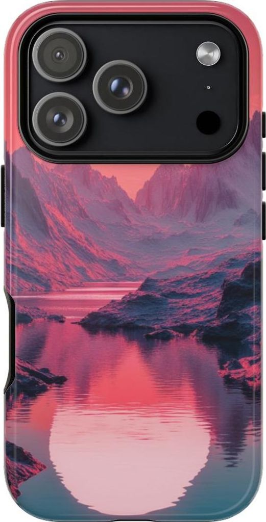 Pinkfarbener Sonnenuntergang über Gebirgsfluss – Hülle Kompatibel mit iPhone 17 Pro