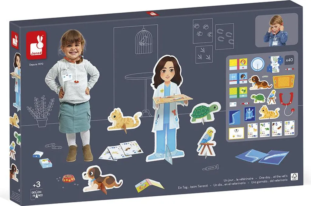 Mallette Vétérinaire Enfant Janod Jouet d'Imitation en Bois et Tissu 10 pcs - 2