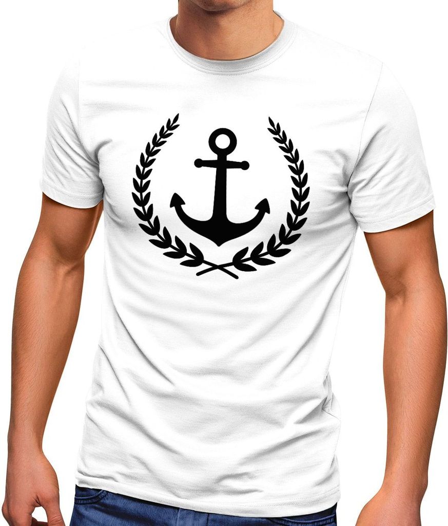 Herren T-Shirt Anker Lorbeerkranz Aufdruck Print Motiv Fashion Streetstyle Neverless weiß XL