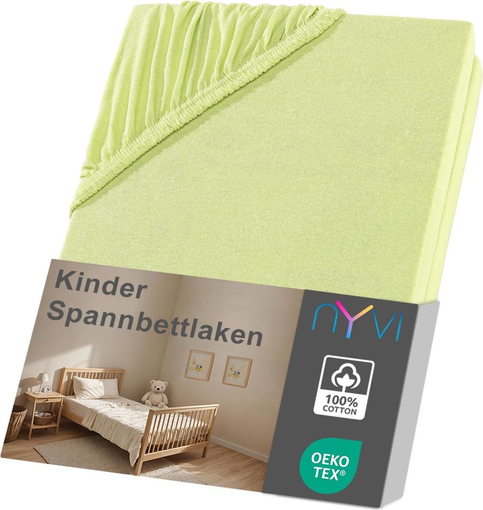 NYVI Kinder Spannbettlaken Junior 70x140 cm apfelgrün für Kinderbettmatratzen bis 12cm Höhe - Weich & Anschmiegsam, Rundumgummizug, Bügelfrei
