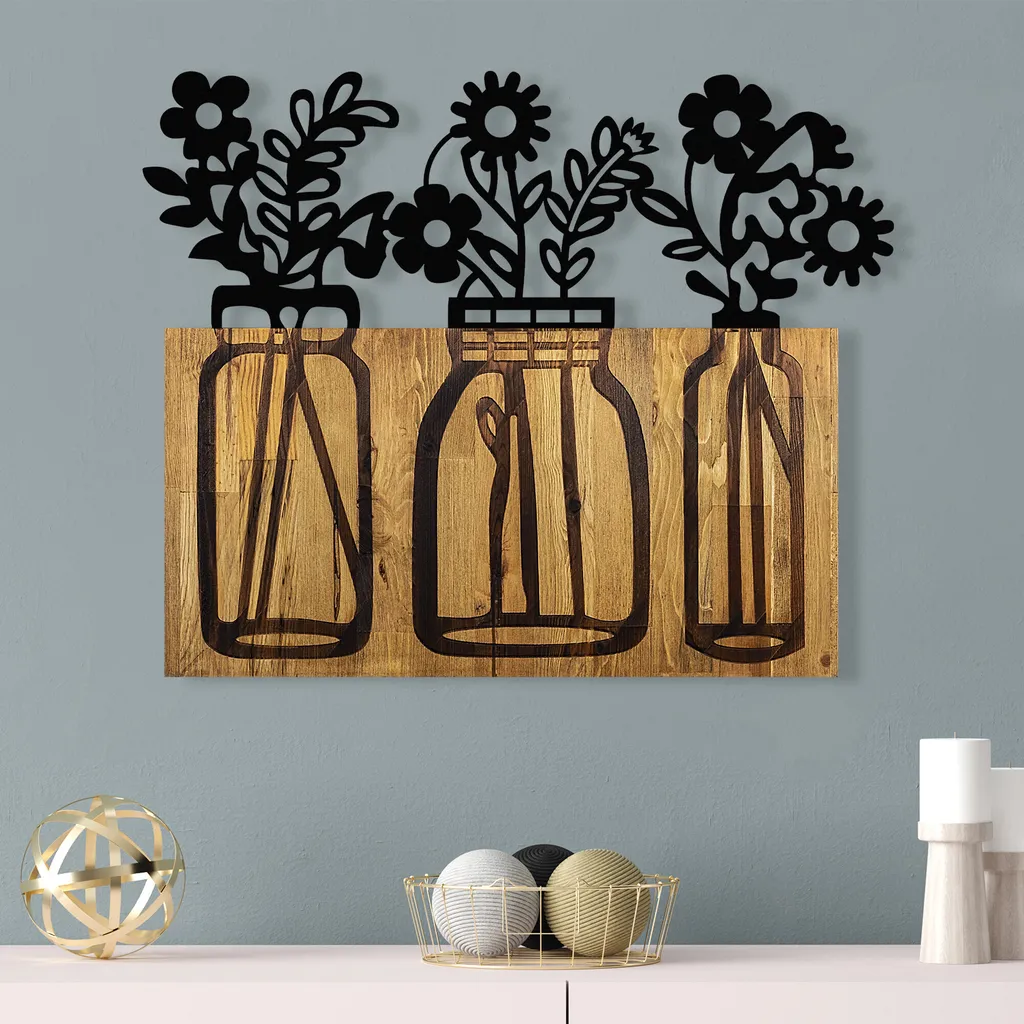 Décoration Murale Originale pour Murs Vides - Flower 5 Bois et Métal