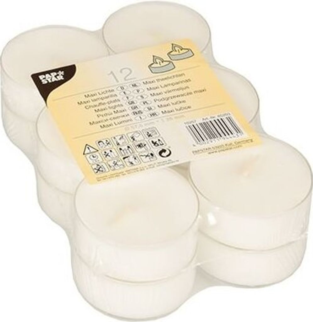 Maxi Lichte Ø 57 mm · 21 mm weiss · Brenndauer ca. 8 h, in Produktbild 