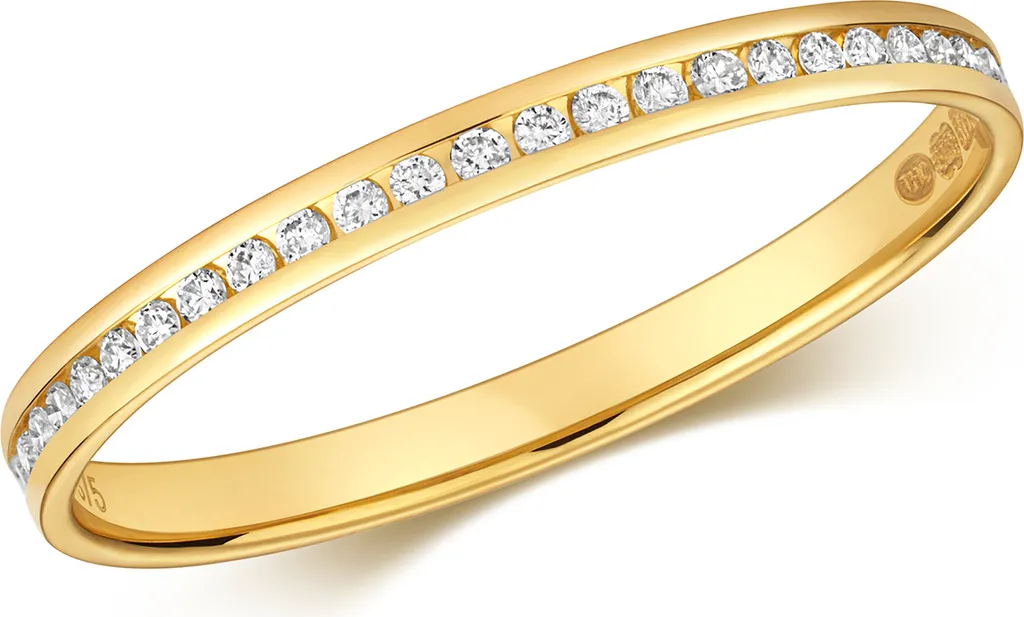 Alliance Femme Demi-Tour en Or Jaune 9K et Diamants Brillant - Taille 57