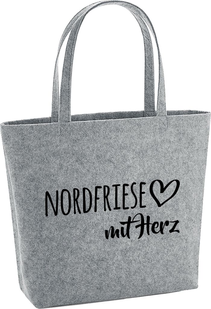 Huuraa Filzshopper Nordfriese mit Herz 22 Liter Grey Melange Filztasche Geschenkidee