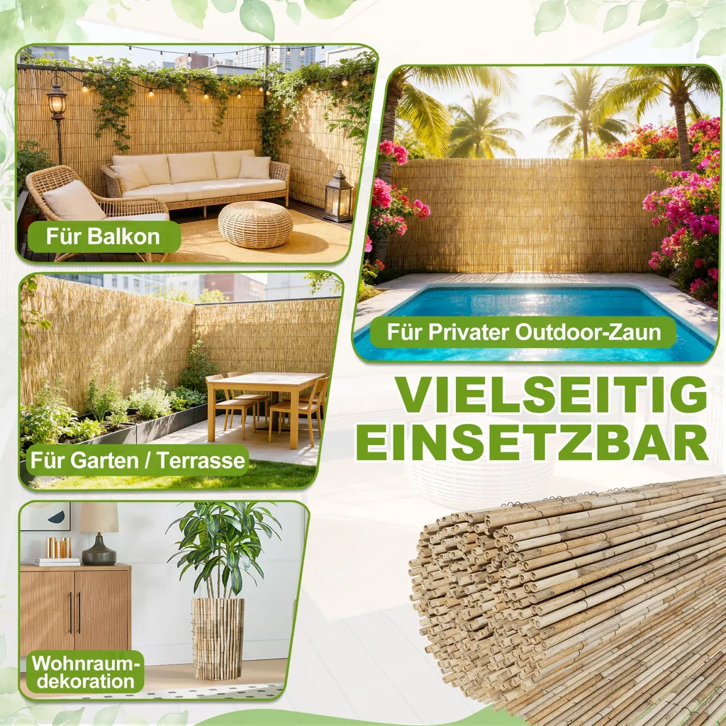 Brise-Vue Roseau Facile à Installer - Solution Intimité Jardin 3m - 8