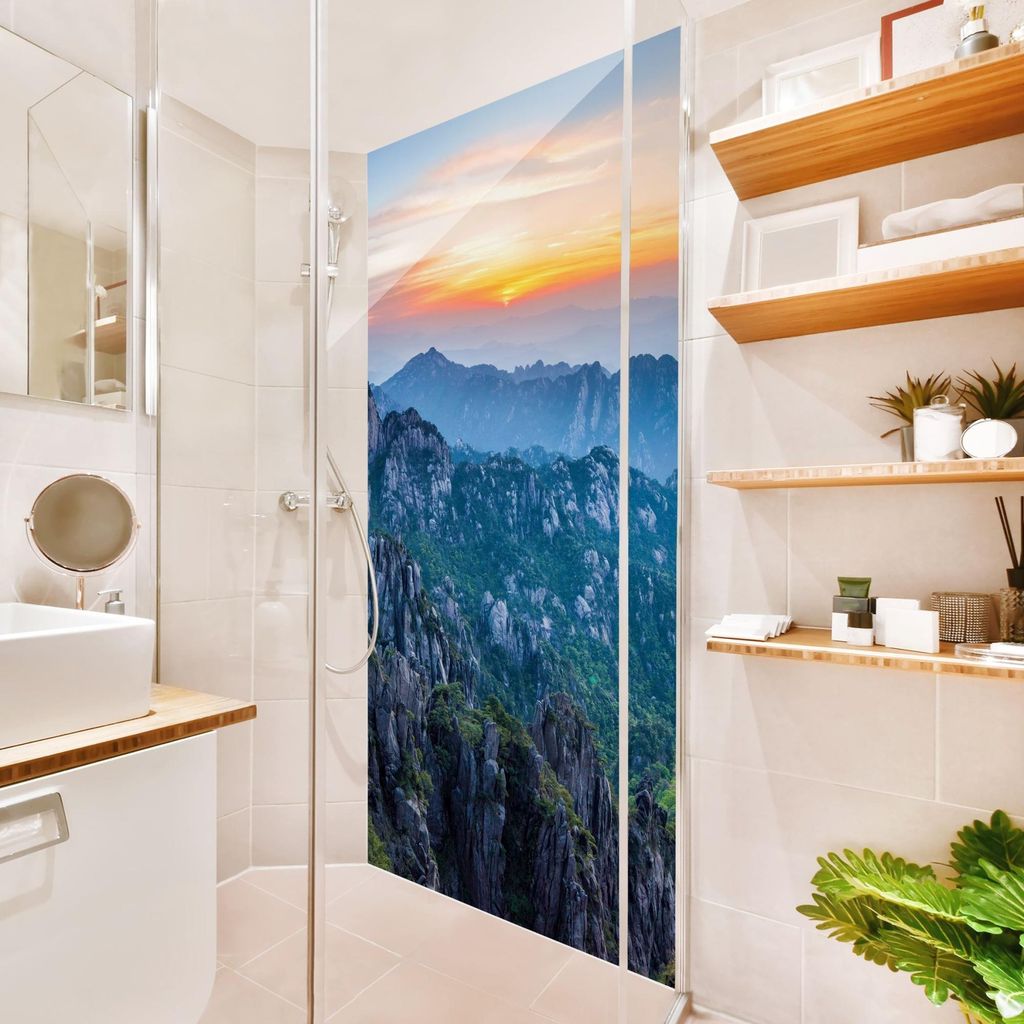 Duschrückwand Natur selbstklebend - 0.35 mm Wandpaneel wasserfest Asien blau Motiv Badrückwand fugenlos Smart matt 100x210 cm