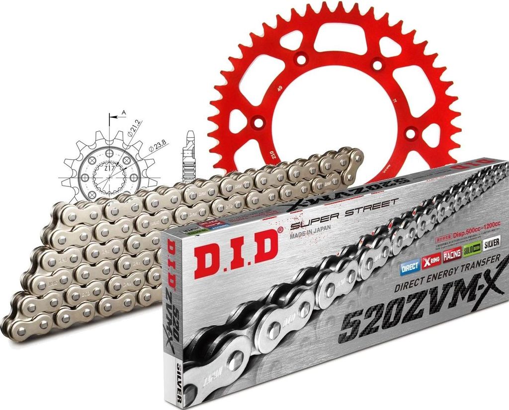 DID Kit Alu (rot) Kompatibel mit Honda CR250 R 92-93 13-49-112 DID520ZVM-X(S&S) Niet
