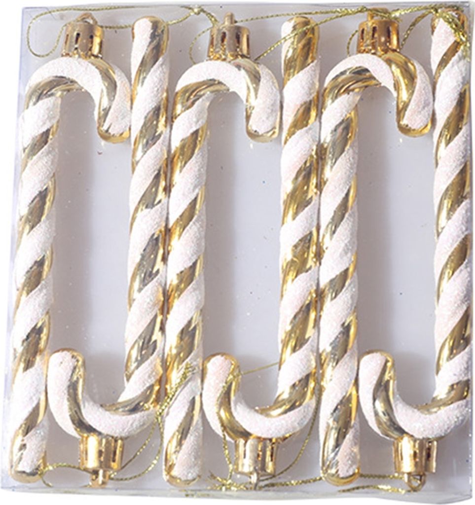 6 Stück Weihnachtsschmuck Auffällige wiederverwendbare Kunststoff-Krücken-Ornamente Urlaub Partyzubehör für Party-Golden