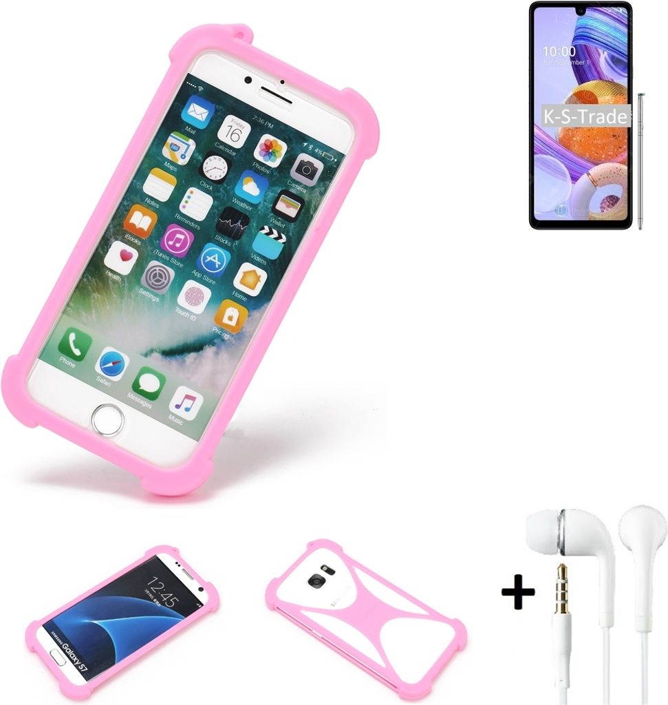 K-S-Trade Bumper + Kopfhörer kompatibel mit LG Electronics K71 Handy Hülle Schutzhülle Silikon Schutz Hülle Cover Case Silikoncase Silikonbumper