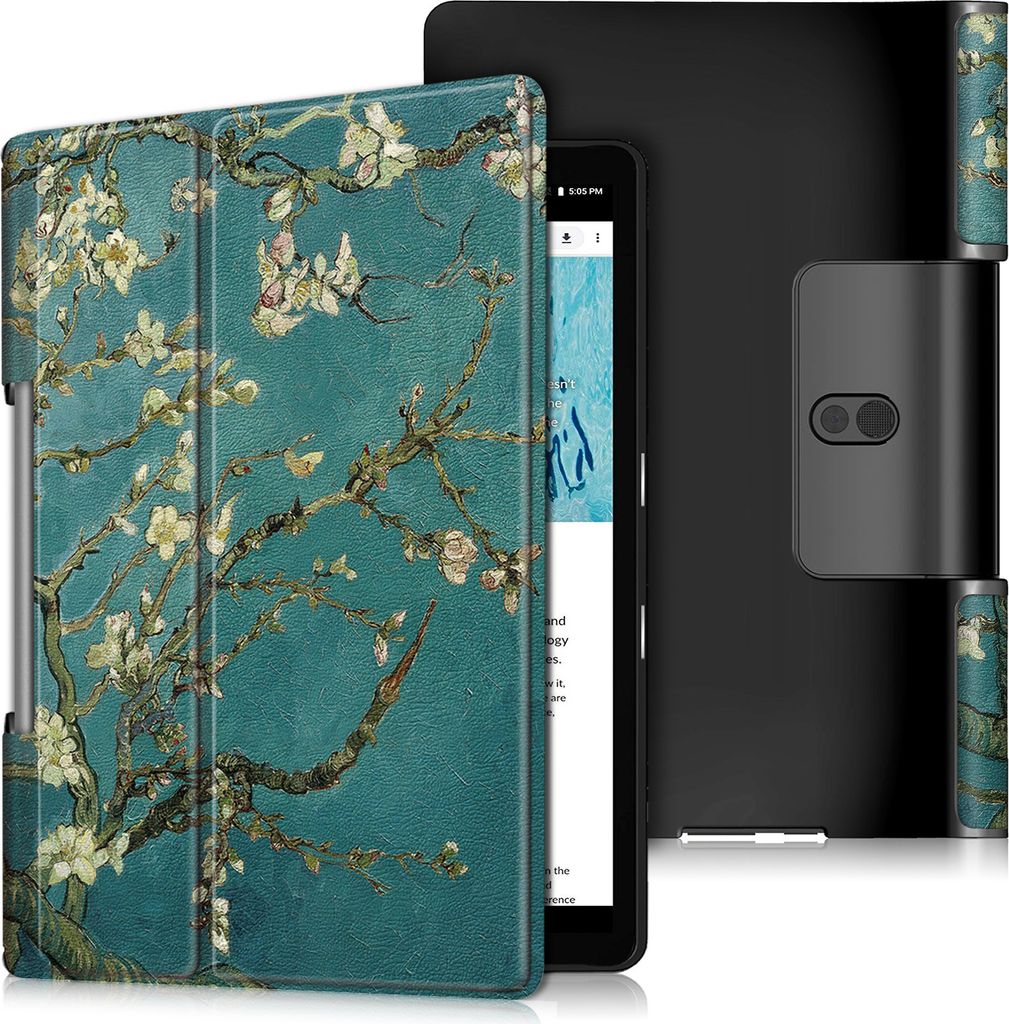 Case2go - Hülle kompatibel mit Lenovo Yoga Smart Tab 10.1 (2019) - Mit Standfunktion - Kunstleder Tablet Case Schutzhülle - Weiße Blüte