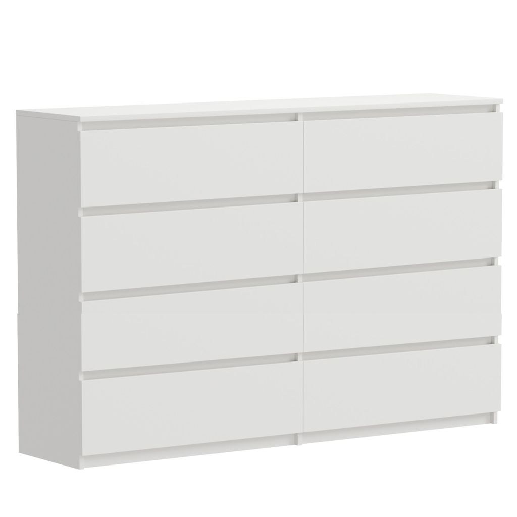 Kommode Weiß 8 Schubladen matt 140x34x100 cm extra groß Produktbild 