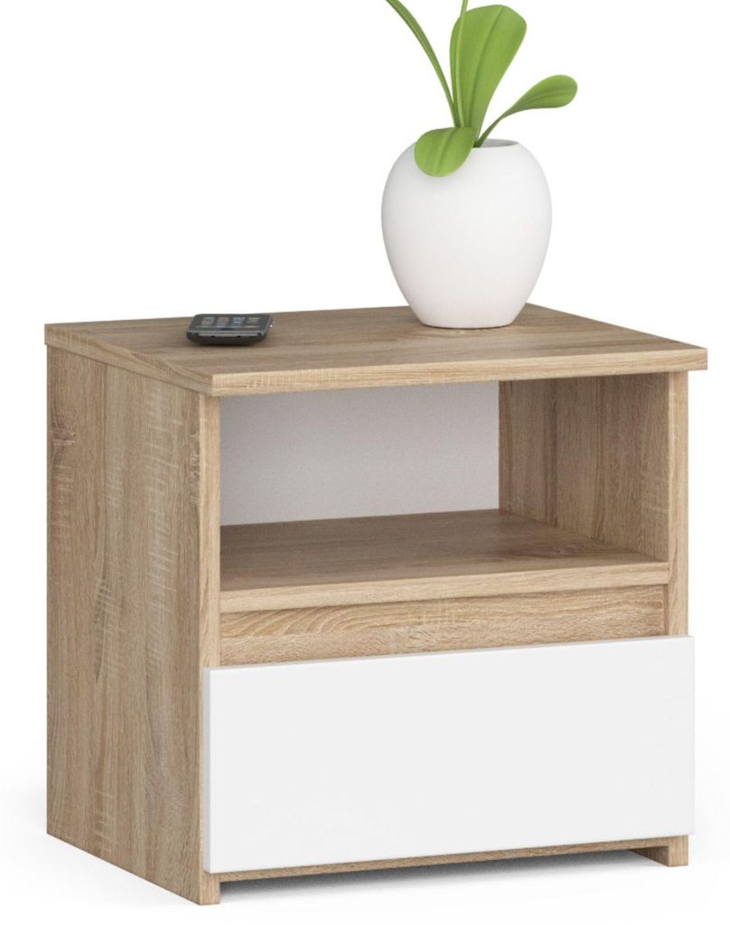 Nachttisch – Beistelltisch – Nachtschrank – CLP – Sonoma Eiche / Weiß – 40 cm – Kompaktes Design mit praktischer Schublade für stilvo...