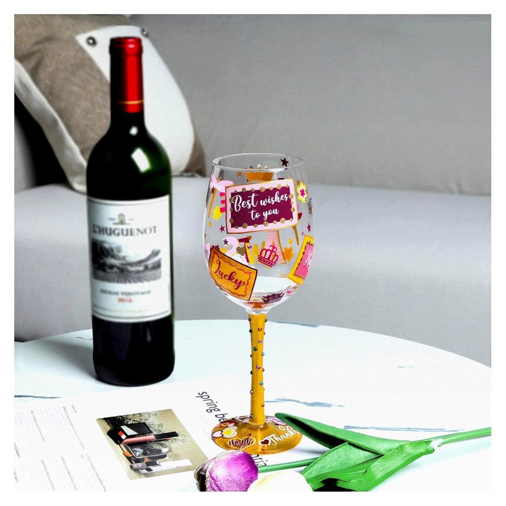 Dankeschön Geschenk Bunte Weingläser Personalisiertes Handgemaltes Weinglas Geschenk für Mama, Lehrerin, Freundin usw. mit Geschenkbox, 15oz (1 ...