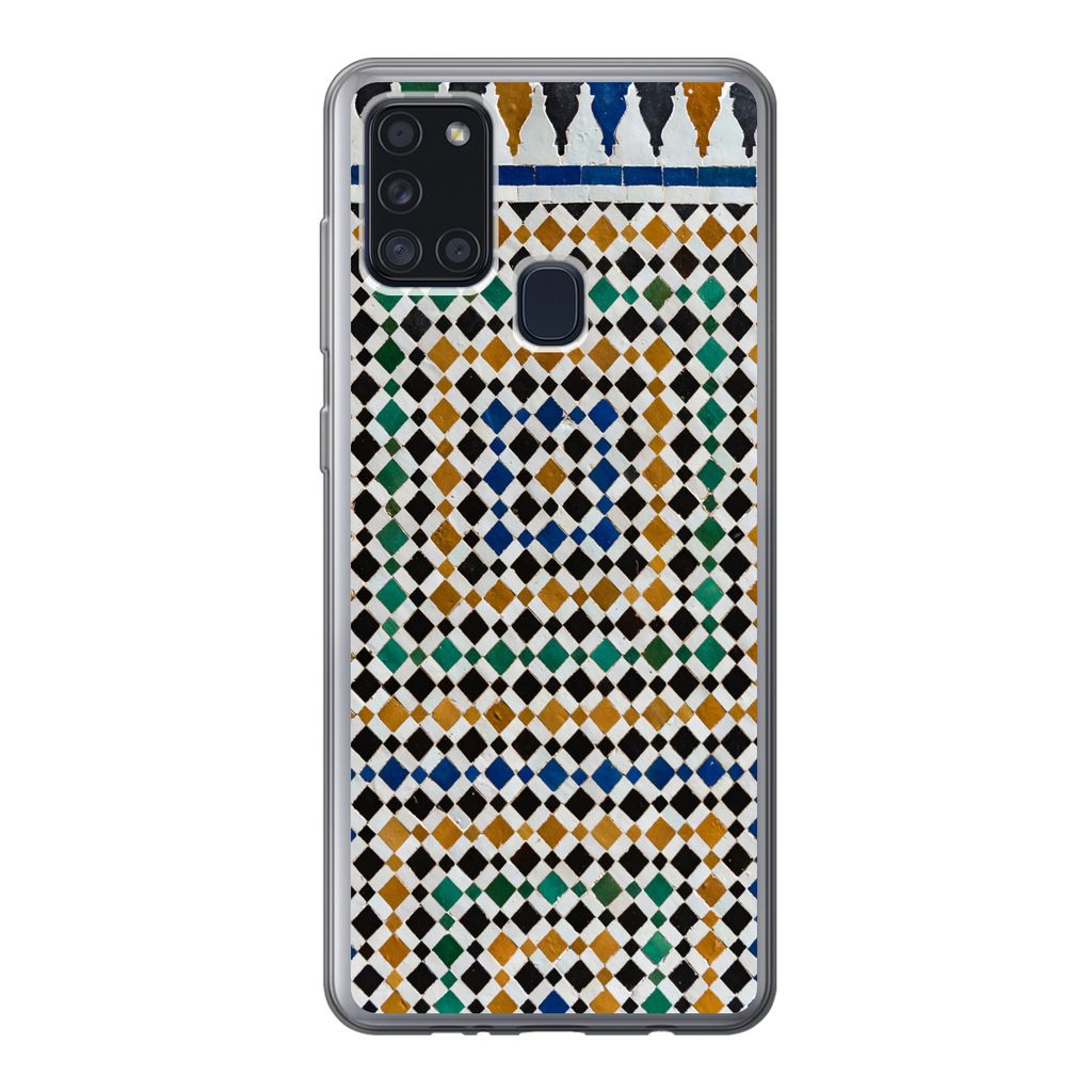 MuchoWow Handyhülle Schutzhülle Hülle für Samsung Galaxy A21s Ein marokkanisches Mosaik, das wie eine Art Labyrinth aussieht Silikon Softcase...
