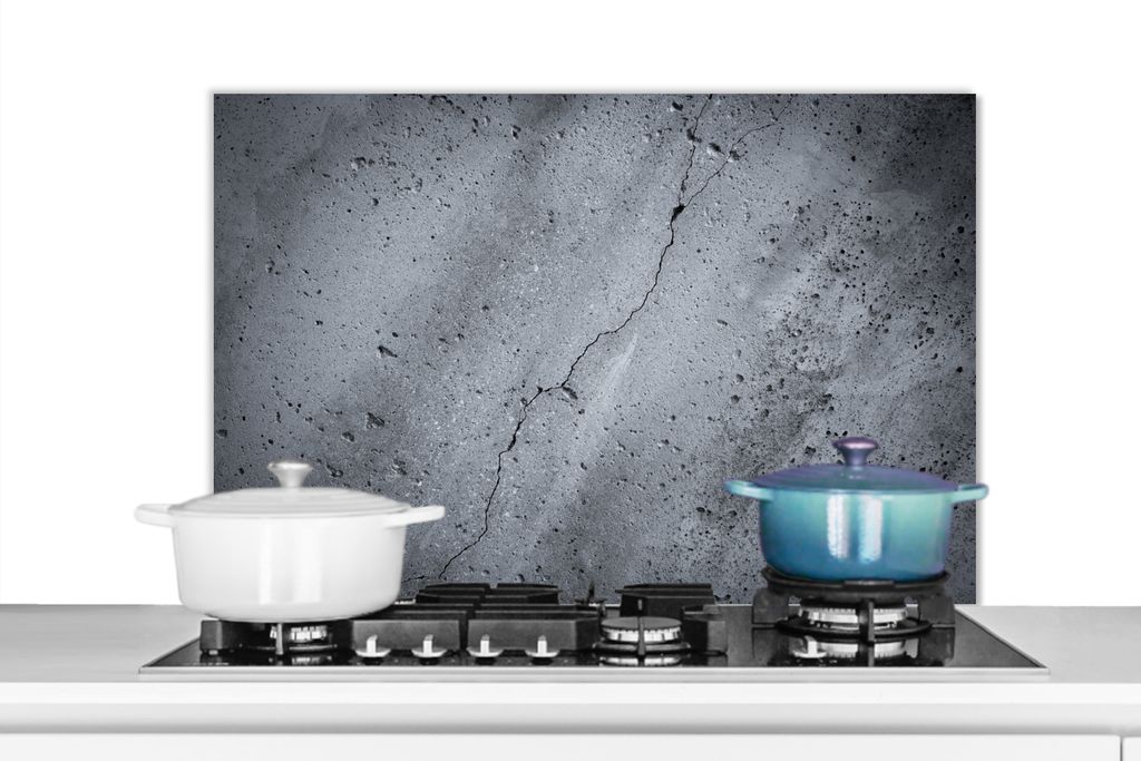 KitchenYeah Spritzschutz Küche - Küchenrückwand - Wandschutz für Herd und Spüle - Beton - Grau - Riss 90x60 - Alu-Dibond (Alternative zum S...