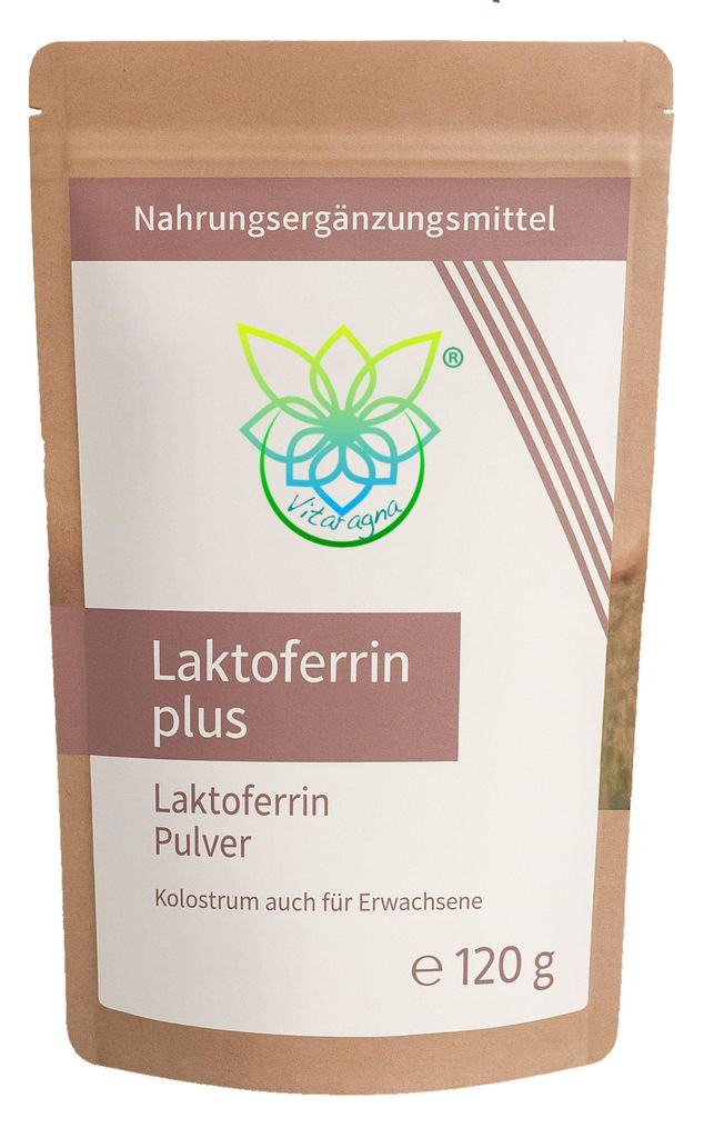 VITARAGNA Laktoferrin Pulver Plus, 120 g, Kolostrum auch für Erwachsene mit Apo-Laktoferrin, Glycin und mikronisierten Bambusfasern, Hohe Biover...