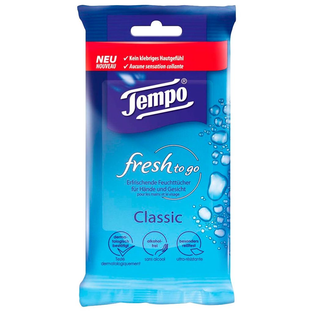 Tempo fresh to go Classic 10 lingettes humides Image du produit 