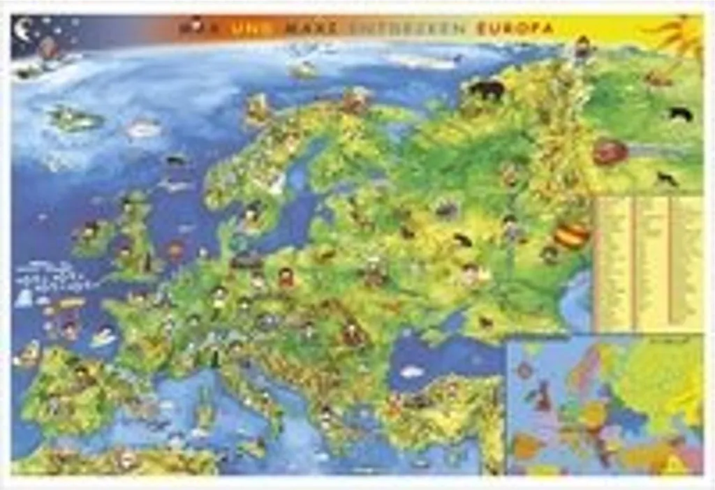 Poster carte de l'Europe pour enfants Happy Kidz grand format illustré