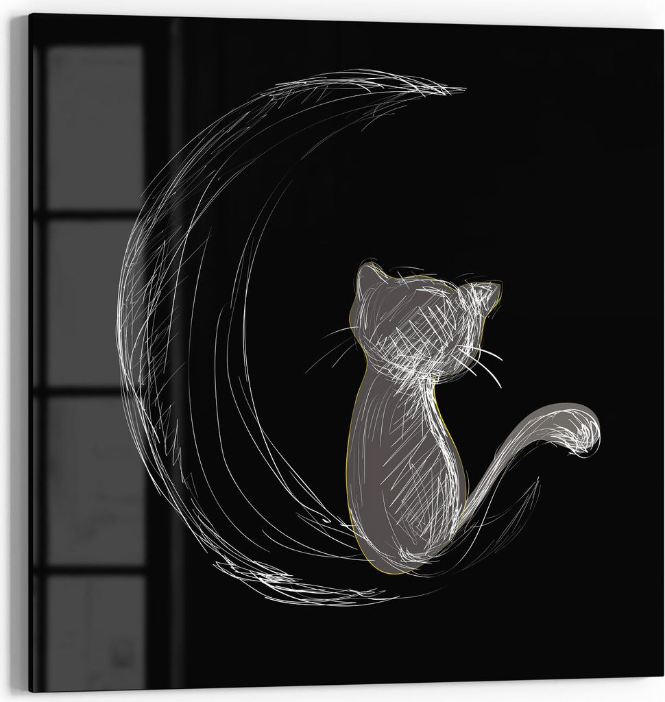 DEQORI Glasbild Echtglas 30x30 cm 'Die Katze und der Mond' Produktbild 