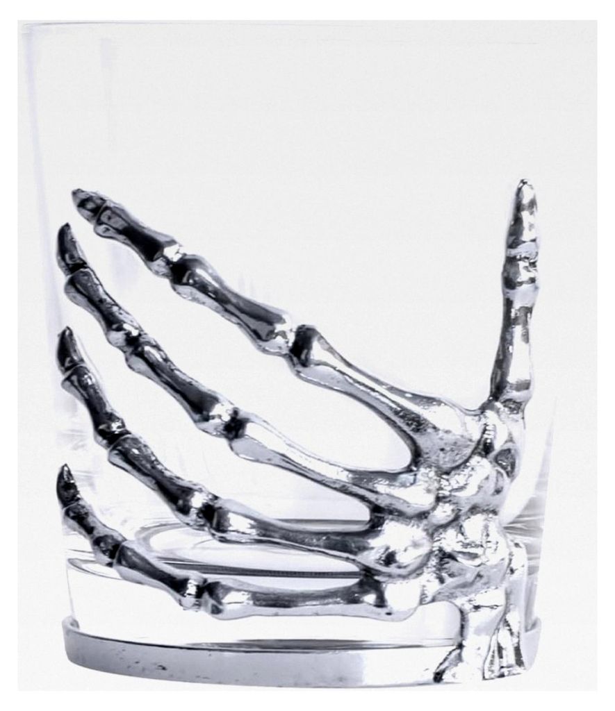 Gothic Heritage Whiskyglas mit silberner Skeletthand 300ml