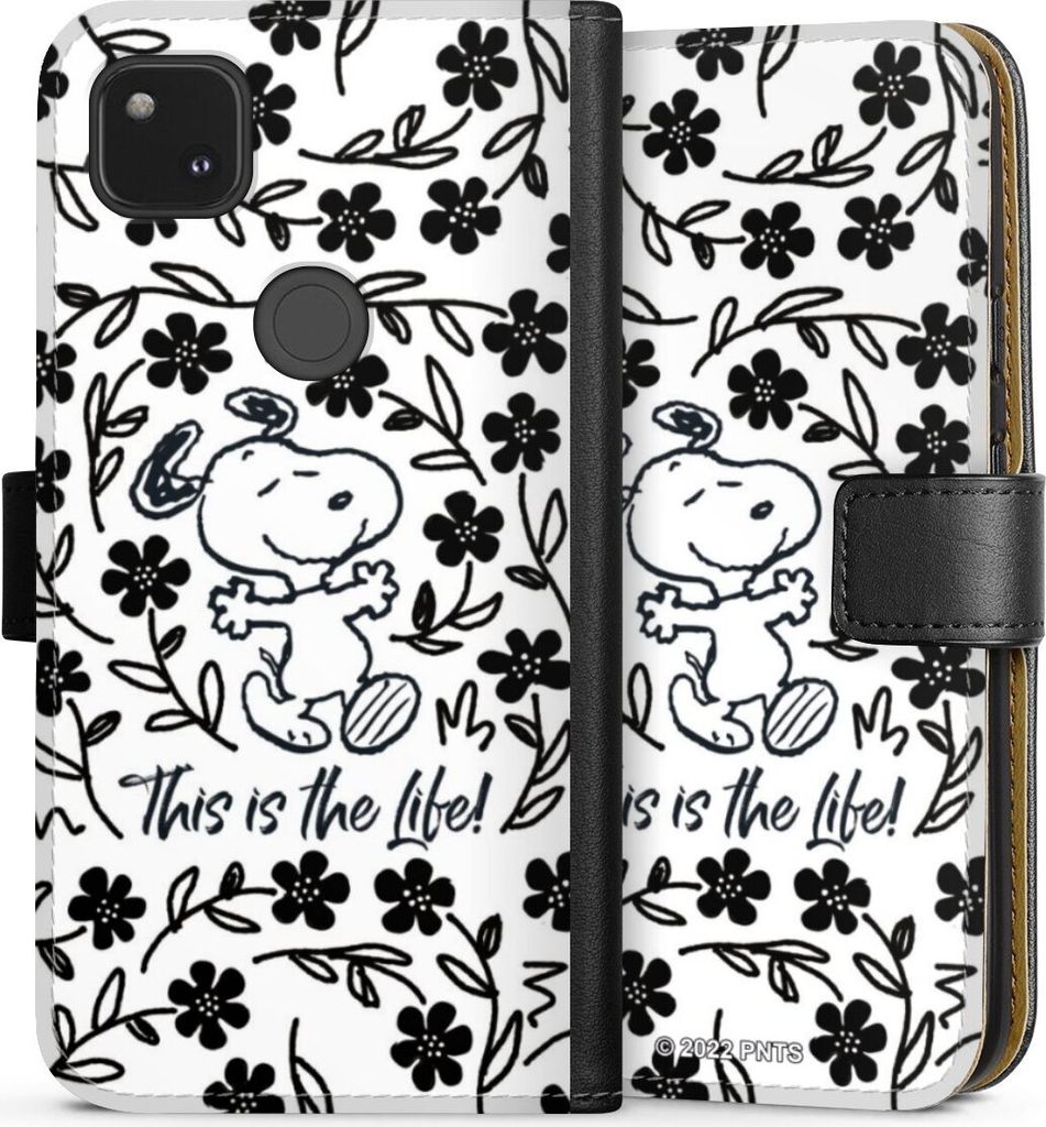 DeinDesign Klapphülle für Google Pixel 4a Handytasche Lederhülle Tasche Blumen Peanuts Snoopy
