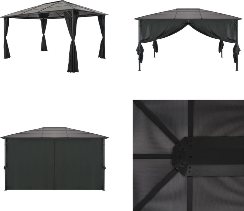 vidaXL Gartenpavillon mit Vorhang Aluminium 4×3×2,6 m Schwarz - Pavillon - Pavillons - Vordach - Vordächer