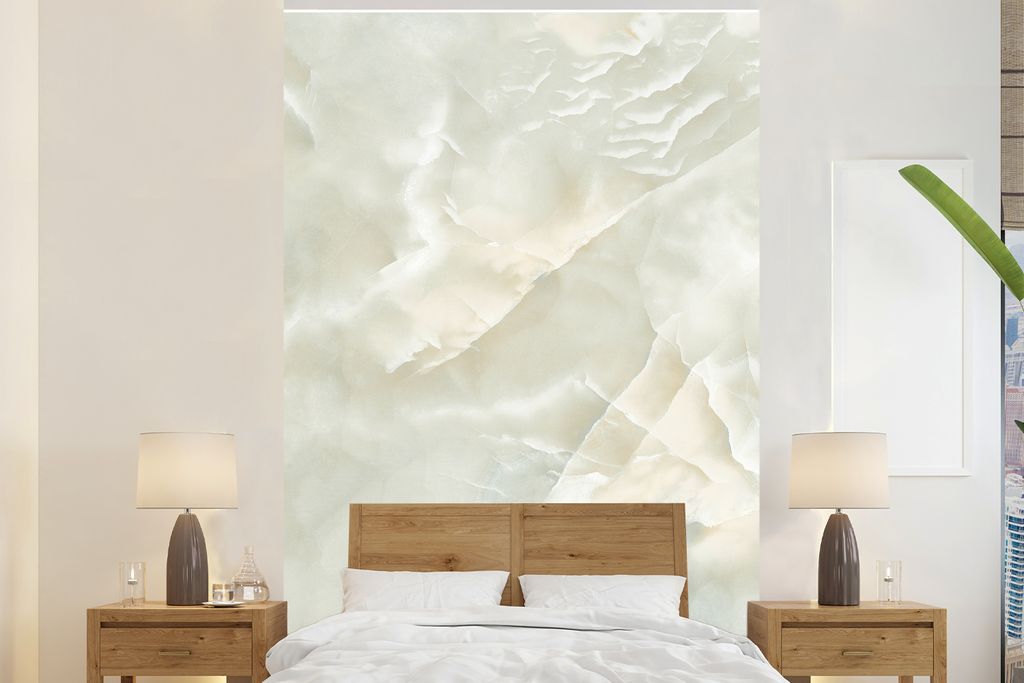 MuchoWow Fototapete für Wohnzimmer oder Schlafzimmer Wandtapete Vinyl Motivtapete Marmor - Muster - Weiß - 195x300 cm - Das Hintergrundbild