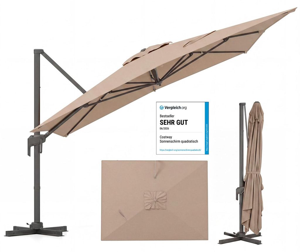 COSTWAY Parasol ogrodowy prostokątny 300 x 400 cm, duży Zdjęcie produktu 