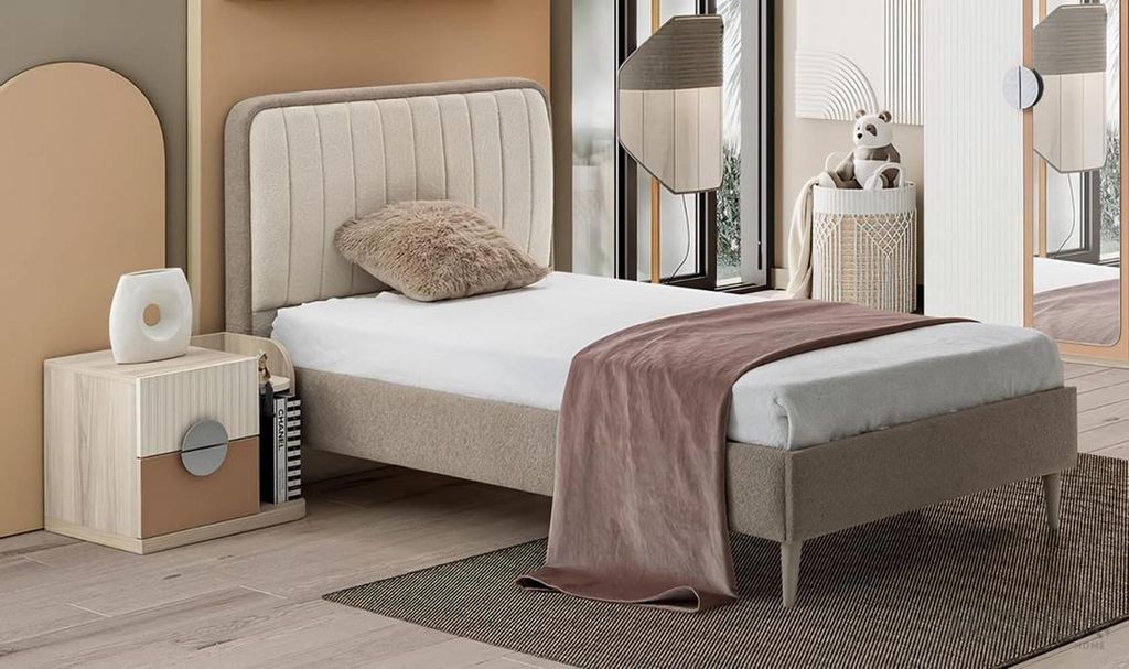 Polsterbett Elegant Nachttisch Stilvolles Design Komfortables Kinderzimmer Möbel