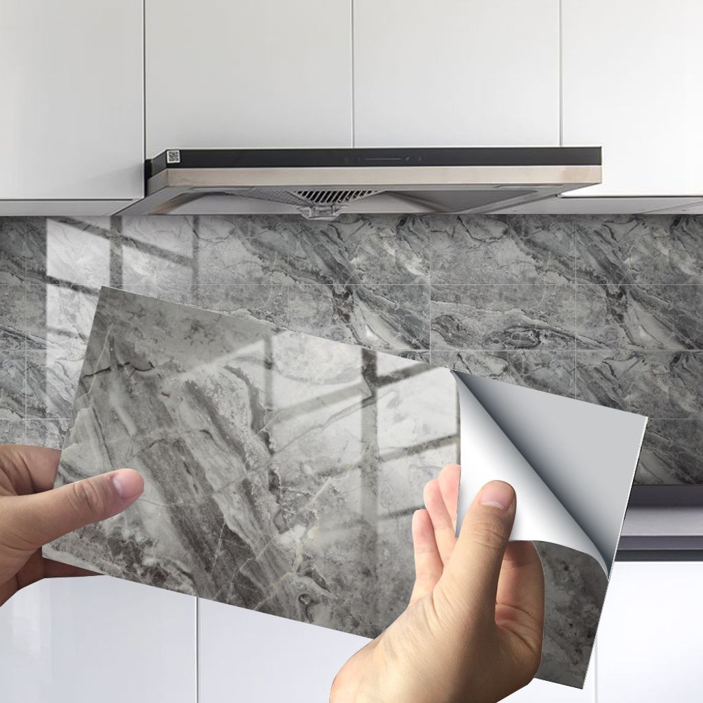 COOL-i Fliesenaufkleber 4 Stück PVC 30×15cm für Küche, Bad, Dusche, Marmormuster Steinoptik