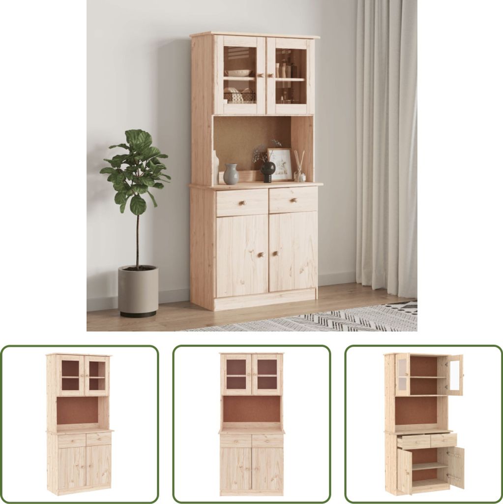 The Living Store Highboard ALTA 77x35x165 cm Massivholz Kiefer