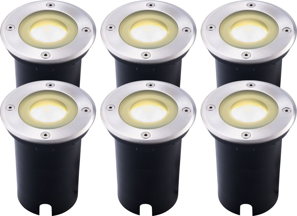 Ledvion 6er Pack Bodeneinbauleuchte, Runde LED Einbaustrahler, IP67, Edelstahl, 5 Watt, 2700 Kelvin, 1m Kabel, GU10, LED Einbaustrahler Aussen, Ter...