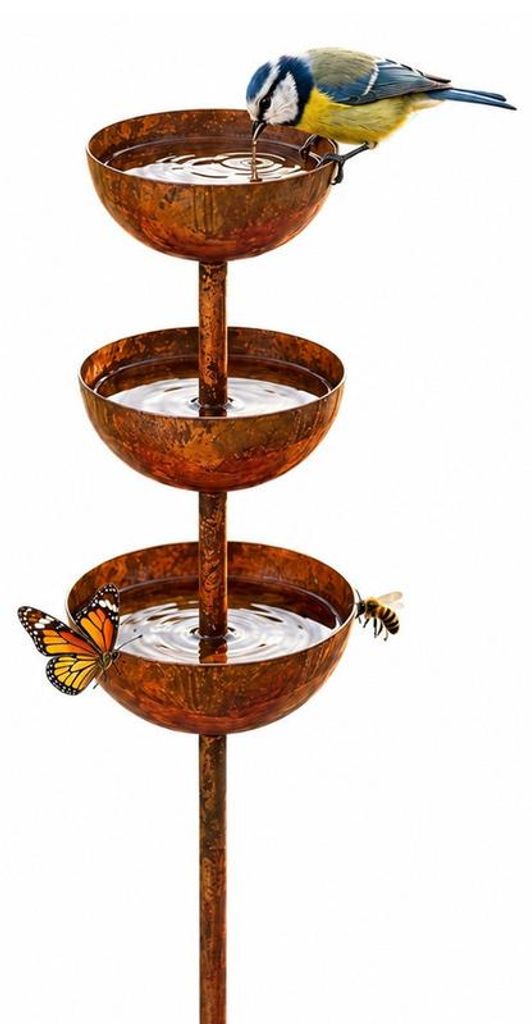 Vintage Vogeltränke für Balkon Beet & Garten, Wetterfester Rostiger Metallstecker für Outdoor Dekoration