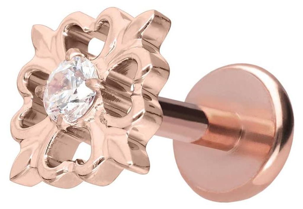 Ohrpiercing, Nasenpiercing Titan Labret mit Push Fit KLEEBLATT RoséGold Stablänge: 5mm | Stabstärke: 1mm