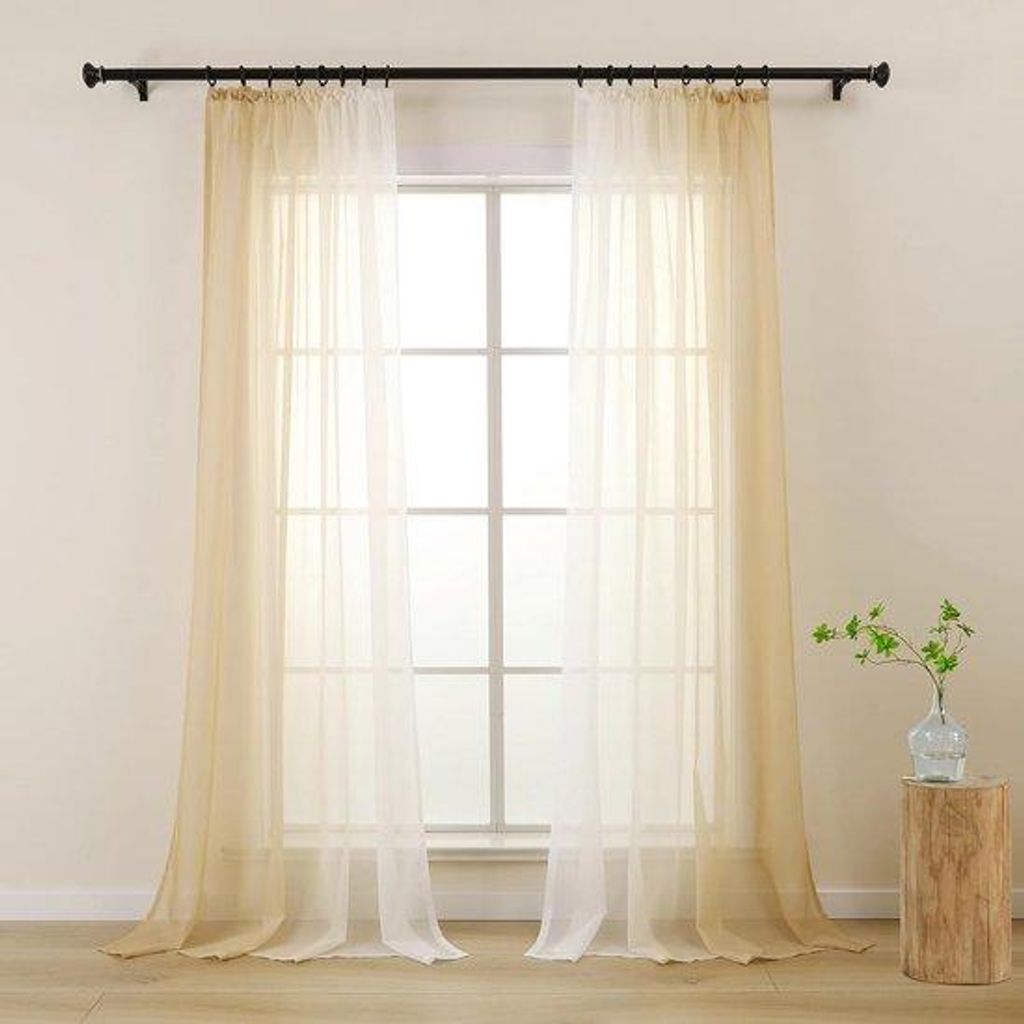 Durchsichtige Vorhänge mit Faltenband beige Weiss 140x145cm