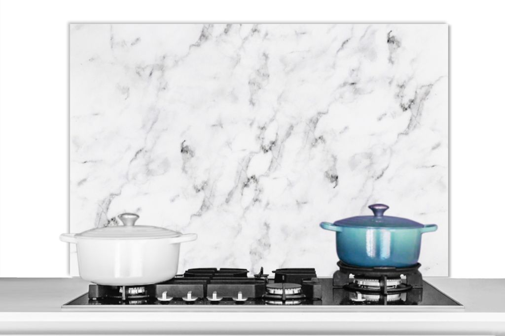 KitchenYeah Spritzschutz Küche - Küchenrückwand - Wandschutz für Herd und Spüle - Marmor - Luxus - Weiß - Grau - Marmoroptik 100x65 - Alu-D...