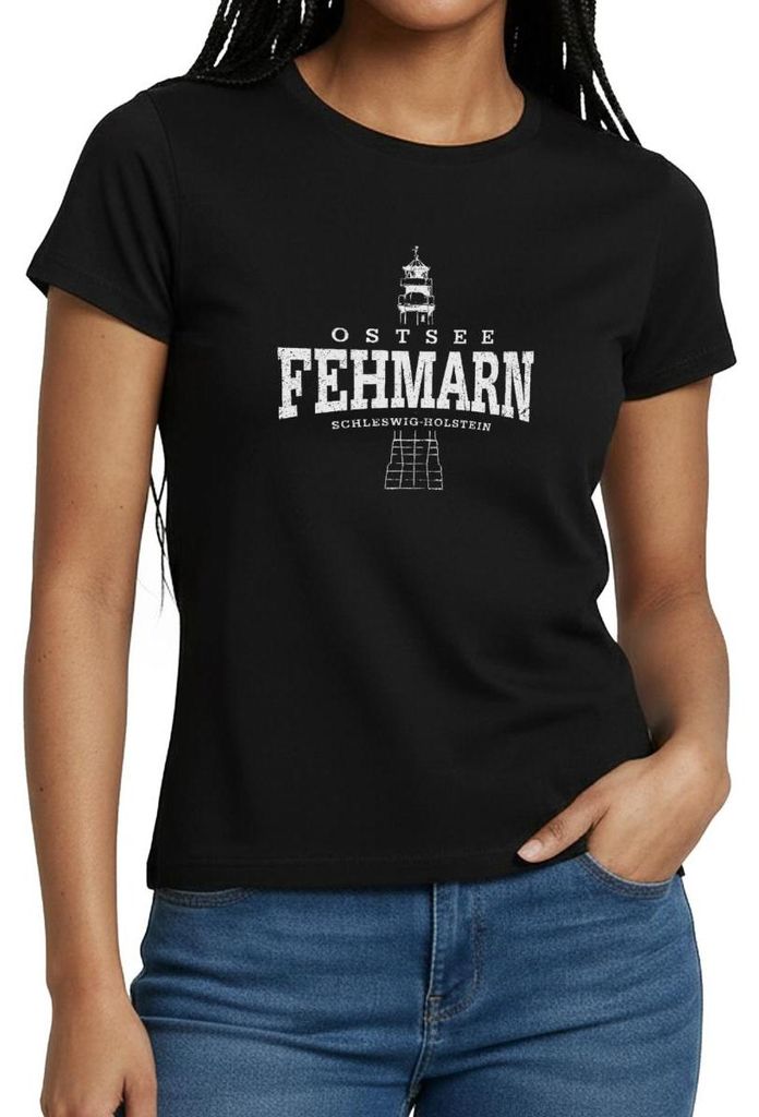 Spreadshirt Ostsee Fehmarn Schleswig-Holstein Vintage Frauen T-Shirt, L, Schwarz