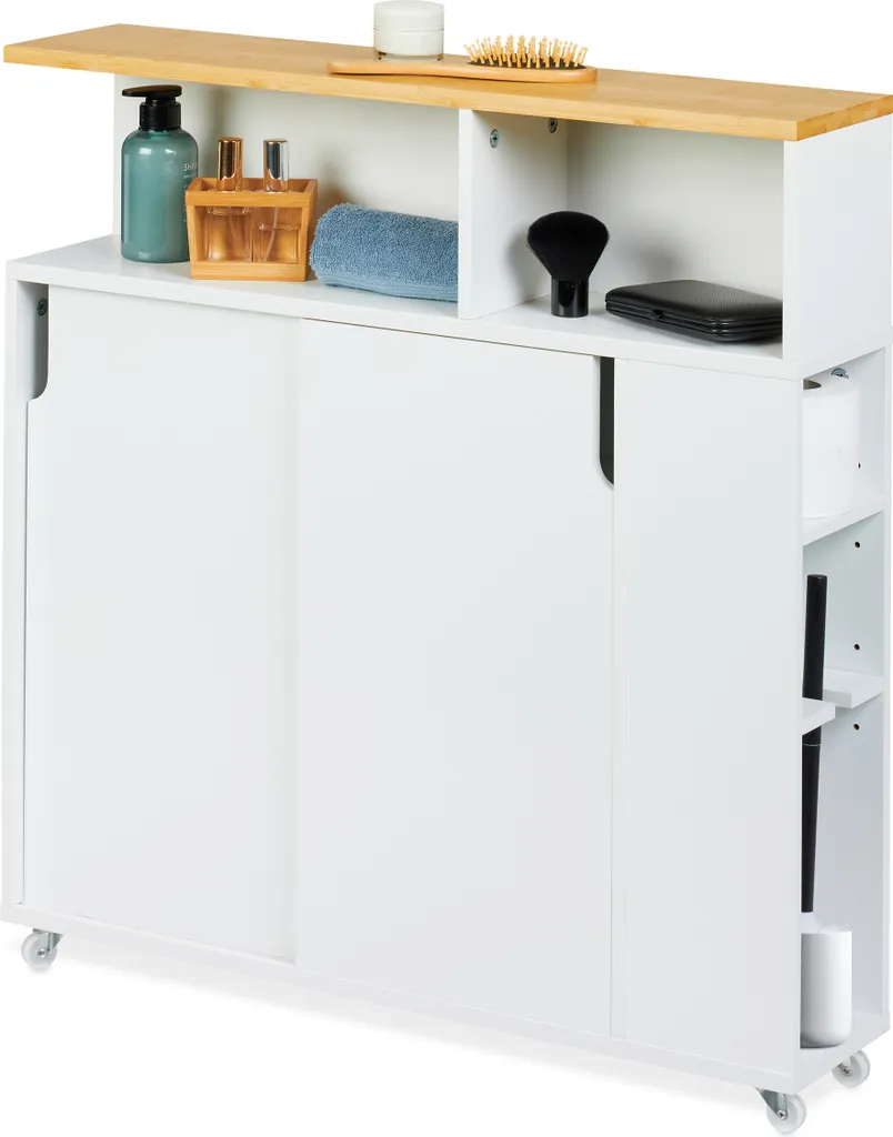 Armoire de niche en bois blanc et étagère bambou pour petit espace