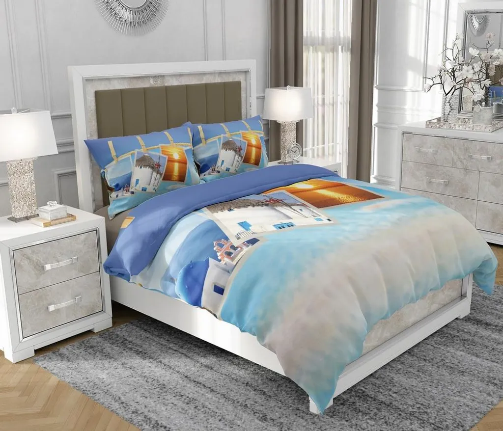 Biancheria da letto SOVIO 140x200 100% Cotone | Set 3 Pezzi Azzurro