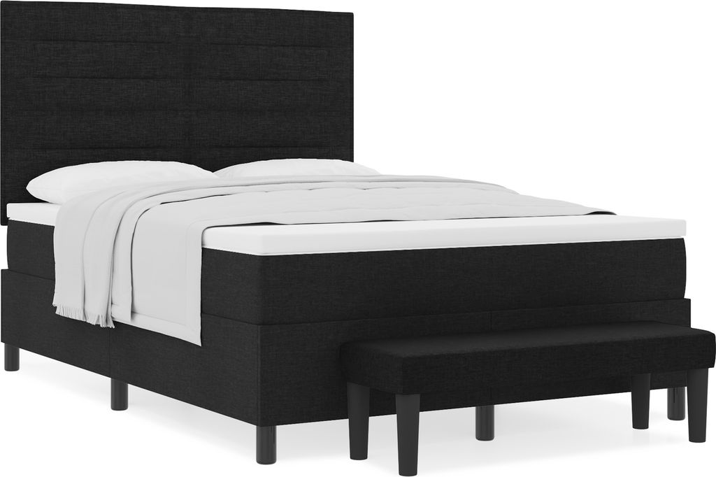 Best Möbel Bettrahmen, Boxspringbett mit Matratze & Bank Schwarz 140x200 cm Stoff - Klassische Betten CL35079