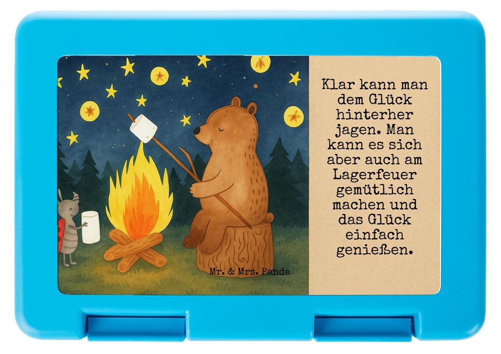 Mr. & Mrs. Panda Bentobox Bär & Marienkäfer Lagerfeuer Design - Weiß - Geschenk, Brotzeitbox, Vorratsbehälter, Lunchbox, Snackbox, Pausenbrotbox